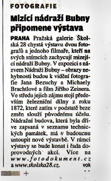 Fotodokument.cz Galerie Školská Obrazy nehybnosti 2009 Lidové noviny